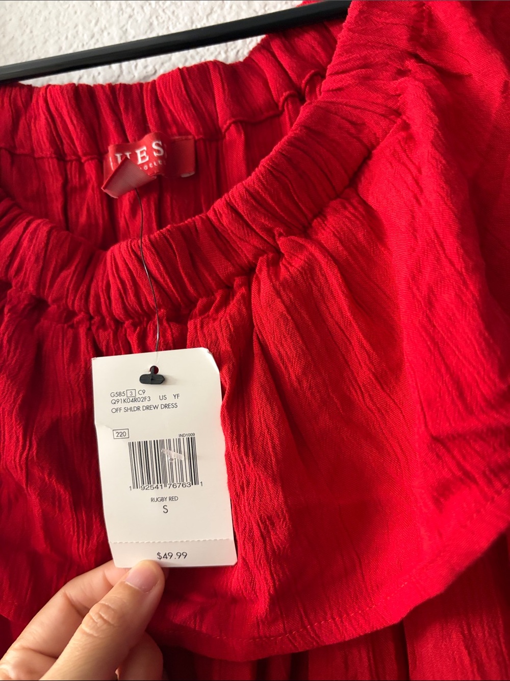 Guess Red Off-Shoulder Drawstring Tunic - Picture 2 of 4
